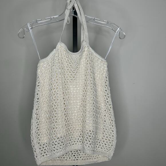 Garage halter top-size P/S-NWT-crochet w lining, tie neck,metallic thread - Picture 1 of 6